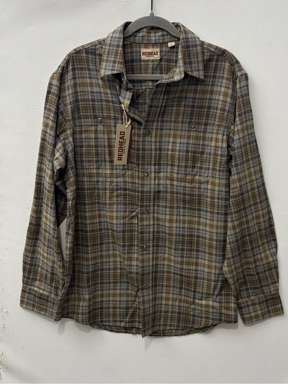 RedHead Plaid Flannel Button Up Shirt in Brown and Olive Tones Medium